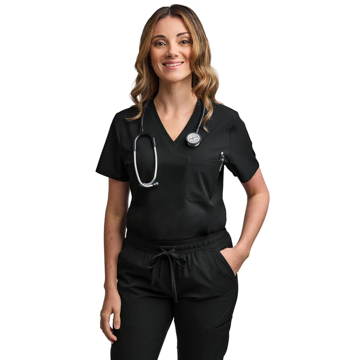Green Town Scrubs for Women Scrub Set - Jogger Pant and Tuck-In V-Neck Top, 5 Pockets, Yoga Waistband, Nursing Uniform-Black-Small by Green Town - Image 3