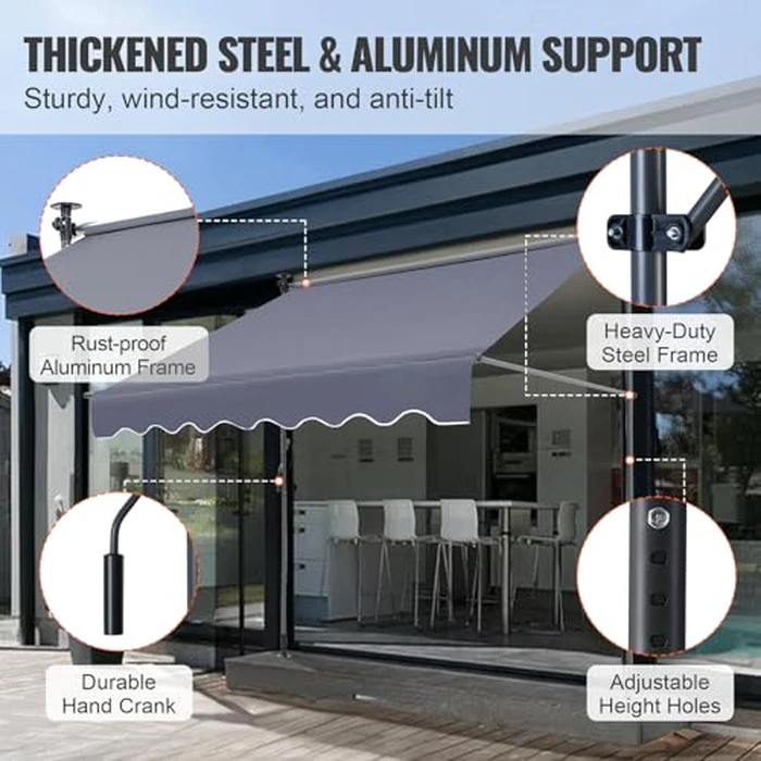 VEVOR Manual Retractable Awning, 78" Outdoor Retractable Patio Awning Sunshade Shelter, Adjustable Patio Door Window Awning Canopy with 39" Sun Shade Curtain for Backyard, Garden, Balcony by VEVOR - Image 3