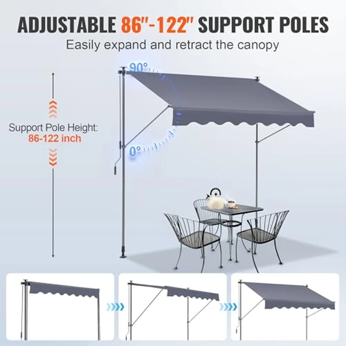 VEVOR Manual Retractable Awning, 78" Outdoor Retractable Patio Awning Sunshade Shelter, Adjustable Patio Door Window Awning Canopy with 39" Sun Shade Curtain for Backyard, Garden, Balcony by VEVOR - Image 4