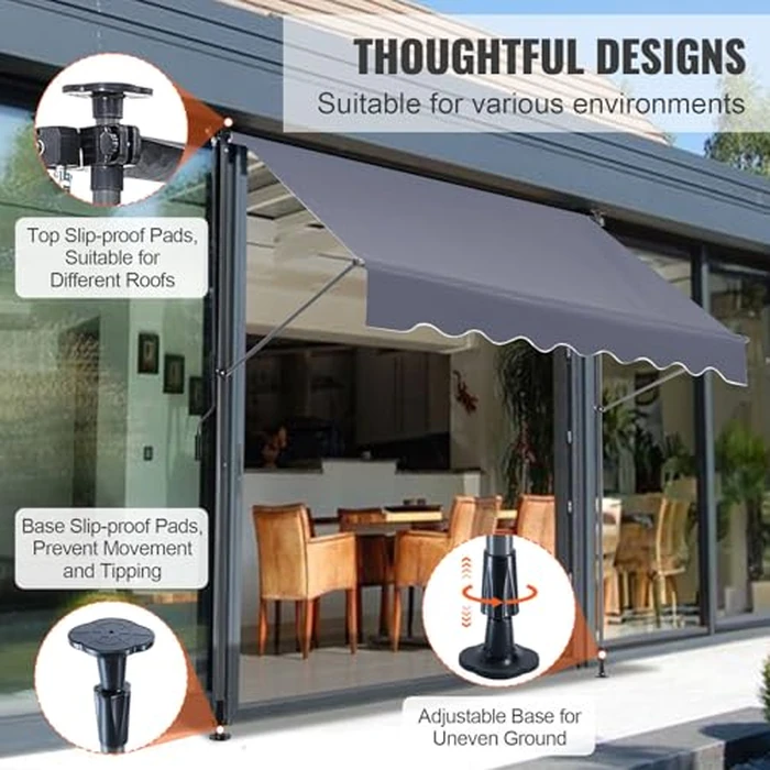VEVOR Manual Retractable Awning, 78" Outdoor Retractable Patio Awning Sunshade Shelter, Adjustable Patio Door Window Awning Canopy with 39" Sun Shade Curtain for Backyard, Garden, Balcony by VEVOR - Image 5