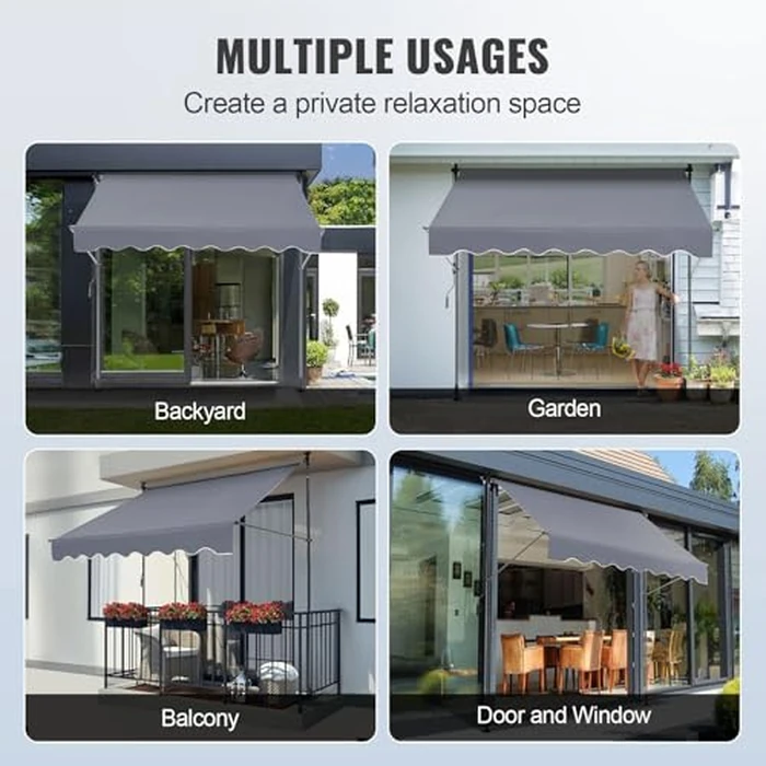 VEVOR Manual Retractable Awning, 78" Outdoor Retractable Patio Awning Sunshade Shelter, Adjustable Patio Door Window Awning Canopy with 39" Sun Shade Curtain for Backyard, Garden, Balcony by VEVOR - Image 6
