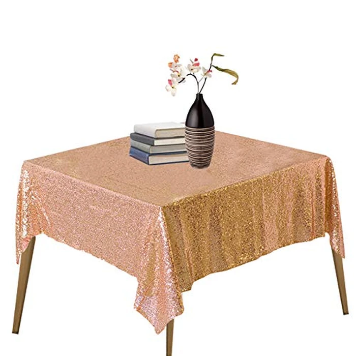 TCBESTO Rose Gold Sequin Tablecloth 50" x 50" Glitter Table Cover Square Metallic Sequence Table Overlays Birthday Party Baby Shower Wedding by TCBESTO - Used - Very Good condition - CA$16.42