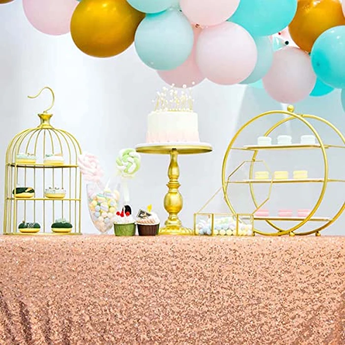 TCBESTO Rose Gold Sequin Tablecloth 50" x 50" Glitter Table Cover Square Metallic Sequence Table Overlays Birthday Party Baby Shower Wedding by TCBESTO - Image 5