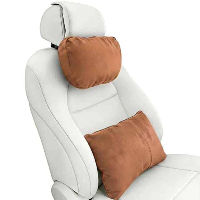 2PCS Welbrit Car Pillow for Car Neck Pillow for Driving Seat Leather Neck Support Soft Cushion Back Support Head-Rests for Vehicle Sleeping with Elastic Adjustment Strap (Brown, Head and Lumbar) by WELBRIT - Used - Good condition - CA$26.87