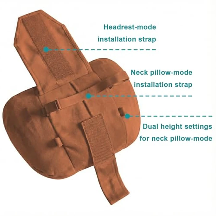 2PCS Welbrit Car Pillow for Car Neck Pillow for Driving Seat Leather Neck Support Soft Cushion Back Support Head-Rests for Vehicle Sleeping with Elastic Adjustment Strap (Brown, Head and Lumbar) by WELBRIT - Image 4