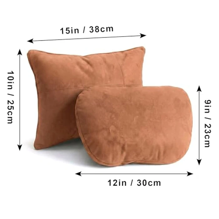 2PCS Welbrit Car Pillow for Car Neck Pillow for Driving Seat Leather Neck Support Soft Cushion Back Support Head-Rests for Vehicle Sleeping with Elastic Adjustment Strap (Brown, Head and Lumbar) by WELBRIT - Image 7