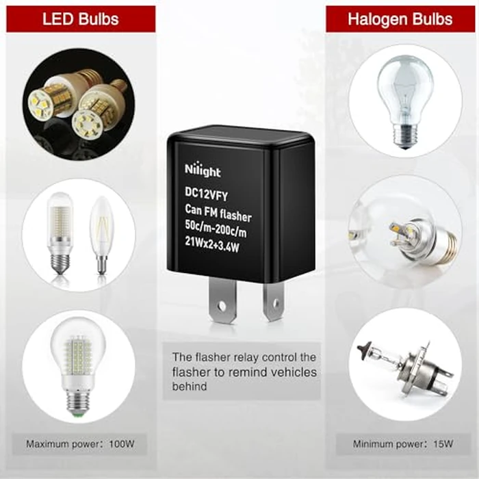 Nilight 4PCS Flasher Relay Adjustable 2 Pin Electronic Blinker Relay 12V Fixes Motorcycle Turn Signal and Hazard Warn Hyper Blink Flash or No Flash for LED and Halogen Bulbs, 2 Years Warranty by Nilight - Image 3