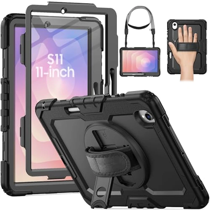 HXCASEAC Case for Samsung Galaxy Tab S11 (2025) 11 inch, Shockproof Design with Screen Protector/Hand Strap/S Pen Holder, Protective Samsung Galaxy S11 Tablet Case (SM-X730, SM-X736B), Black by HXCASEAC - Used - Good condition - CA$29.14