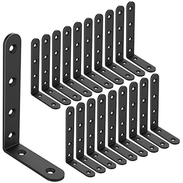 20 PCS Black Corner Bracket Heavy Duty Shelf Brackets 5 x 3 Inch L Corner Brace Joint Angle Bracket for Shelves, Furniture Cabinet Bookshelf with Screws by Emeroll - Used - Like New condition