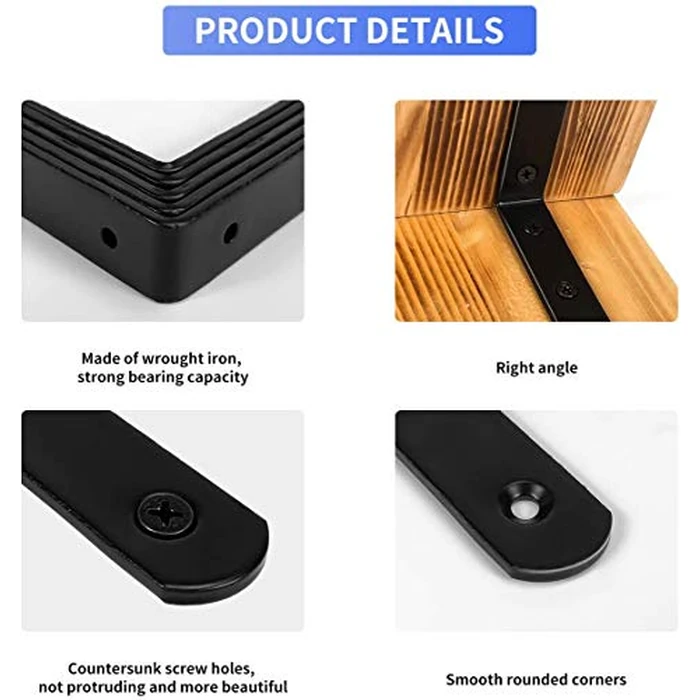 20 PCS Black Corner Bracket Heavy Duty Shelf Brackets 5 x 3 Inch L Corner Brace Joint Angle Bracket for Shelves, Furniture Cabinet Bookshelf with Screws by Emeroll - Image 2