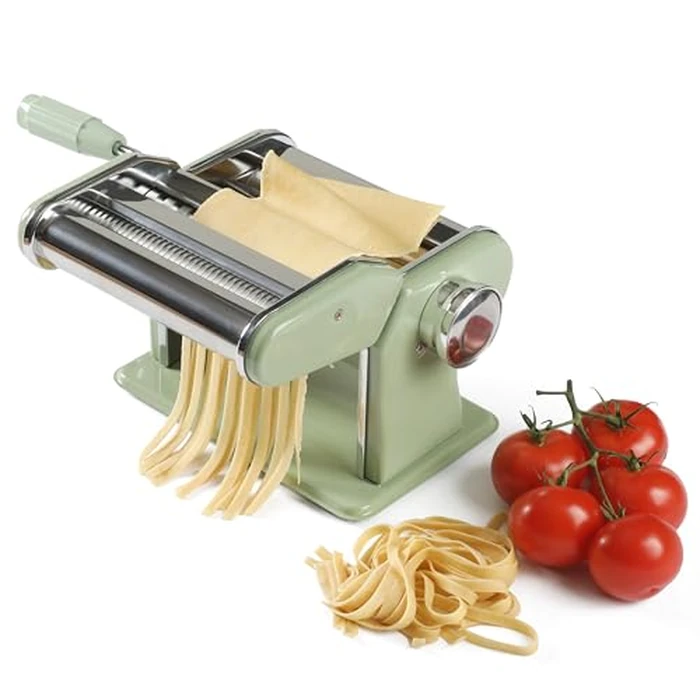 Sur La Table Kitchen Essential Va Bene Manual Pasta Maker Machine Noodle Maker w/Rollers & Cutters - Spaghetti, Fettuccini, Lasagna or Dumpling Skin - Stainless Steel/Juniper Green by Sur La Table - Used - Good condition - CA$46.10