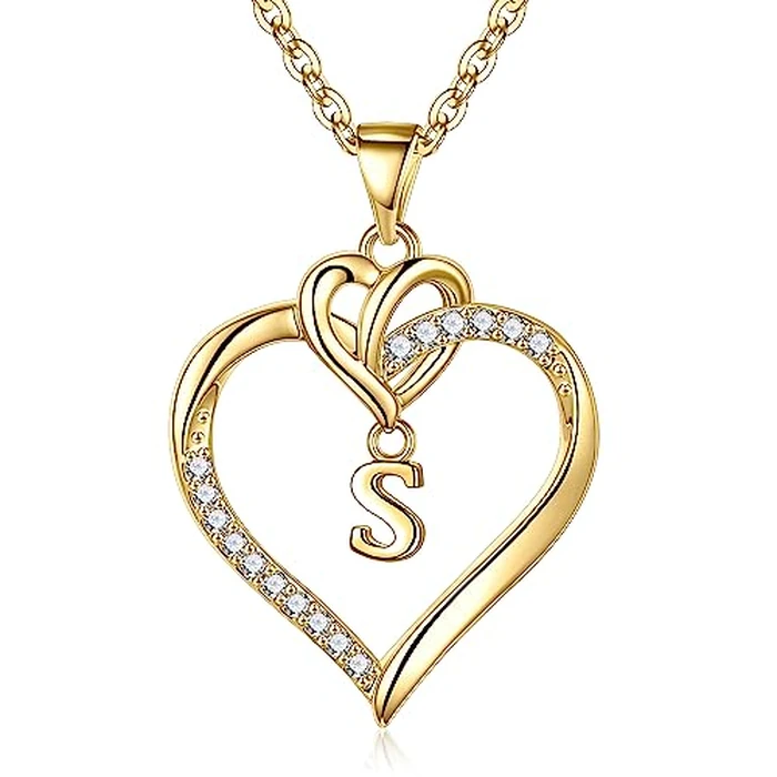 STORUP Heart Initial Necklaces for Women, Heart Initial S Pendant Necklace Dainty Heart Necklaces 14K-Gold-Plated Heart Necklaces for Women Jewelry for Women Gifts by STORUP - Used - Very Good condition - US$16.40