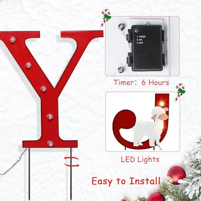 WONDER GARDEN Outdoor Christmas Decorations, 3 PCS Metal Christmas Yard Signs, Joy with Nativity Sets Outdoor and Led Light Xmas Yard Stake for Lawn Religious Scenes Yard Decor by WONDER GARDEN - Image 3