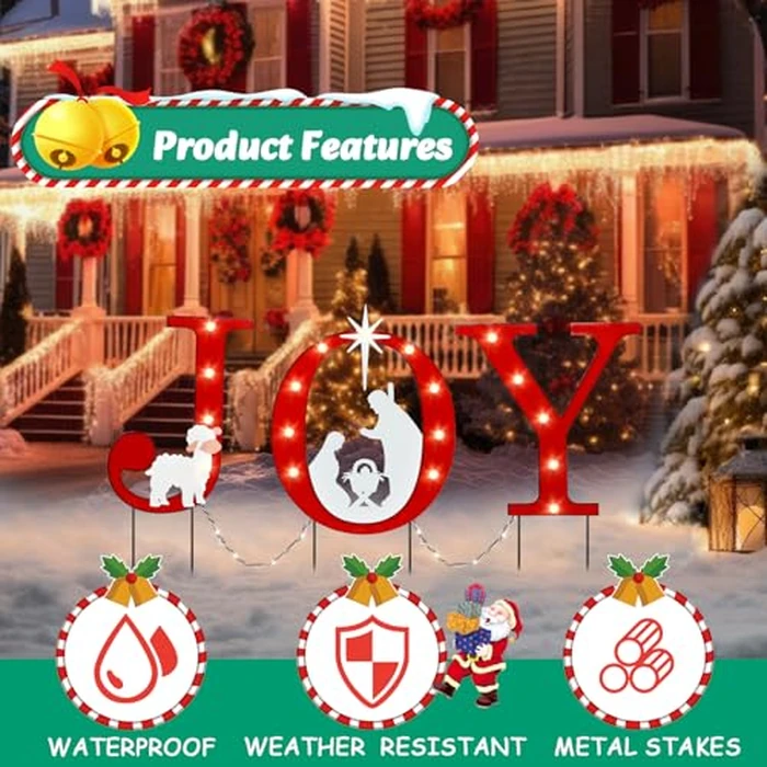 WONDER GARDEN Outdoor Christmas Decorations, 3 PCS Metal Christmas Yard Signs, Joy with Nativity Sets Outdoor and Led Light Xmas Yard Stake for Lawn Religious Scenes Yard Decor by WONDER GARDEN - Image 6