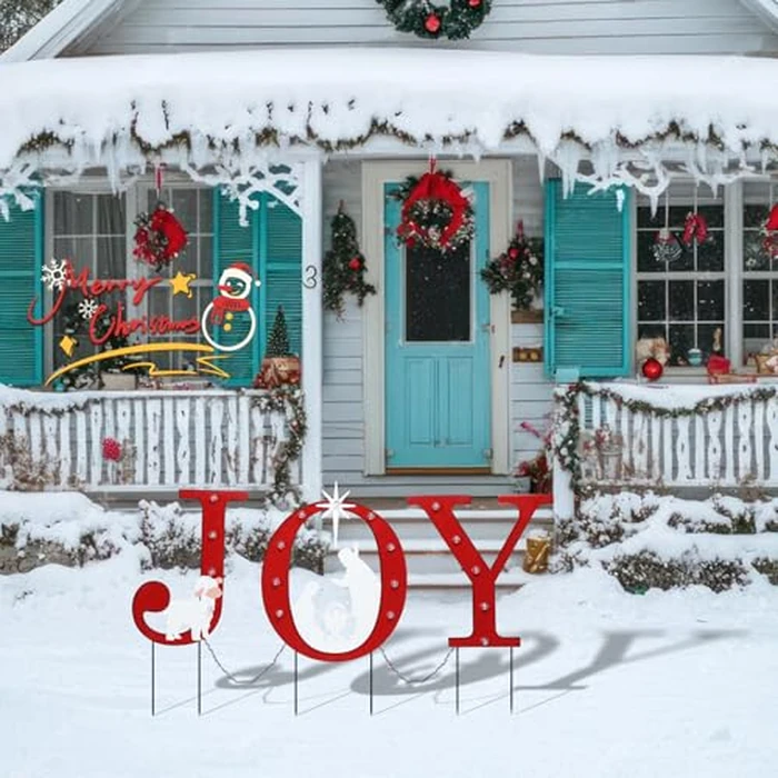 WONDER GARDEN Outdoor Christmas Decorations, 3 PCS Metal Christmas Yard Signs, Joy with Nativity Sets Outdoor and Led Light Xmas Yard Stake for Lawn Religious Scenes Yard Decor by WONDER GARDEN - Image 7