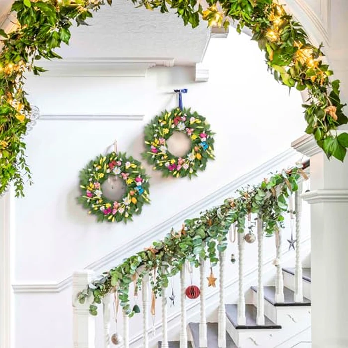 U'Artlines 22 Inch Tulip Wreath for Front Door, Spring Summer Silk Wreath with Green Leaves Colorful Butterfly Artificial Tulip Flower Wreaths for All Seasons Window Wall Wedding Valentines Day Decor by U'Artlines - Image 7