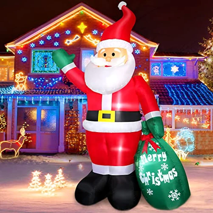 8 FT Christmas Inflatable Santa Claus Outdoor Decoration for Yard, Blow up Santa Decor with Big Gift Bag, Built-in LED Lights for Garden Patio Lawn Home Indoor Winter Holiday Party, IP44 Weatherproof by FunFanso - Used - Very Good condition - CA$18.89