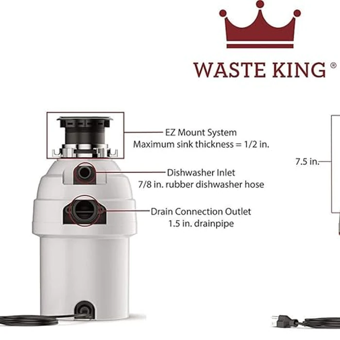 Waste King Garbage Disposal for Kitchen Sink with Power Cord, Food Waste Disposer, L-8000 by Waste King - Image 3