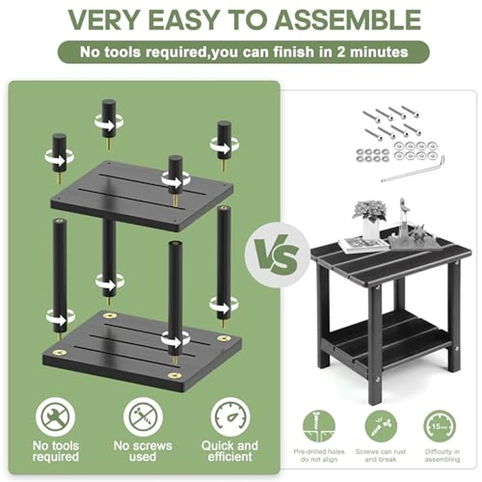 Outdoor Side Table, 2-Tier Small Outdoor Table for Patio, Adirondack Side Table for Outside or Indoor, Bamboo End Table for Pool, Porch, Weather Resistant Easy Maintenance(Black) by LEJANEOYE - Image 4