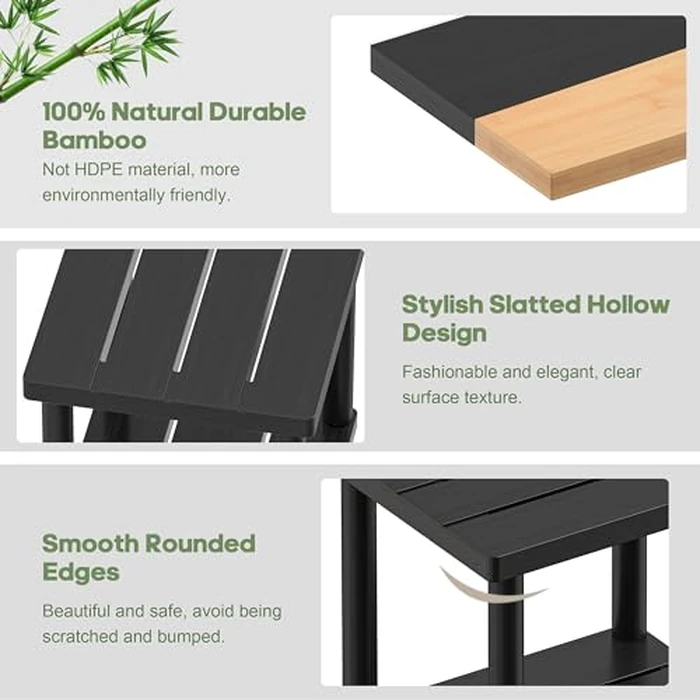 Outdoor Side Table, 2-Tier Small Outdoor Table for Patio, Adirondack Side Table for Outside or Indoor, Bamboo End Table for Pool, Porch, Weather Resistant Easy Maintenance(Black) by LEJANEOYE - Image 5