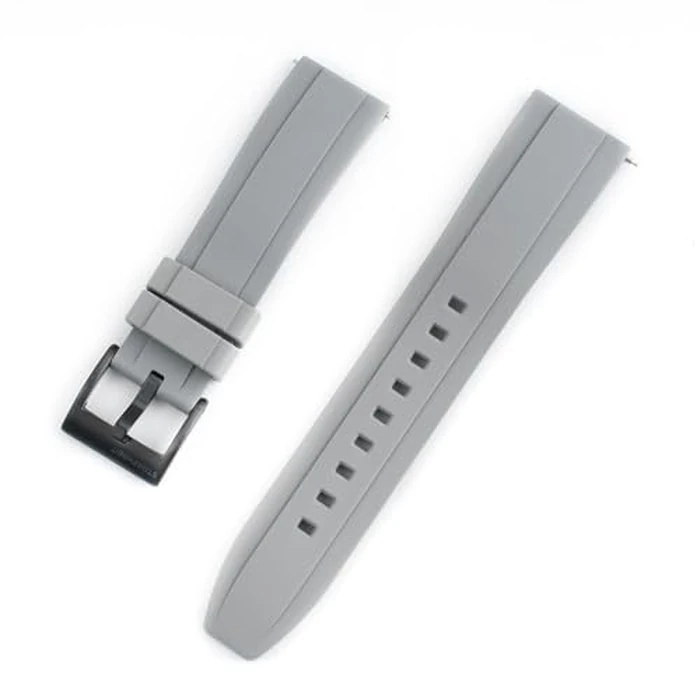 StrapHabit Quick Release Rubber Watch Strap Band FKM 20mm 22mm 24mm (Gray w/Black Buckle, 22mm) by StrapHabit - Image 1