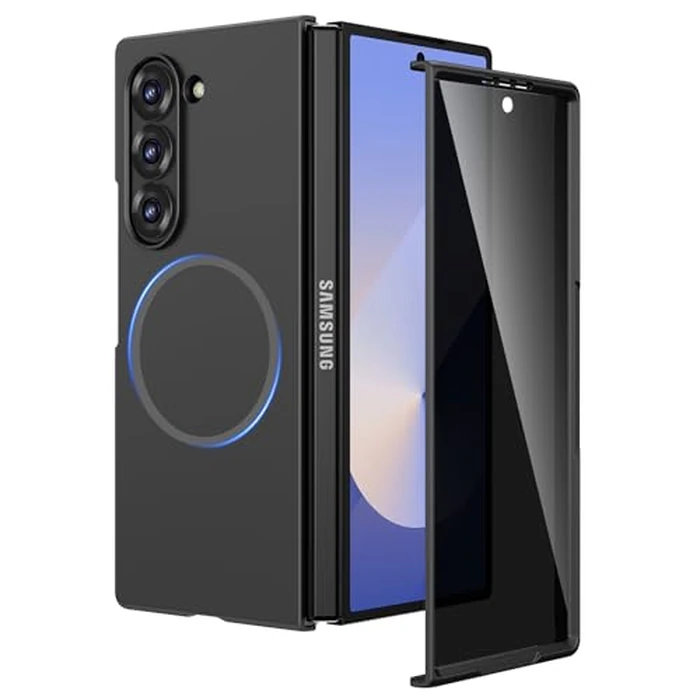 Ruky Magnetic Case for Z Fold 6, with Privacy Screen Protector, Z Fold 6 Case [Compatible with MagSafe], Slim Thin Protective Full Body Phone Cover for Samsung Galaxy Z Fold 6 5G, Black by Ruky - Used - Acceptable condition