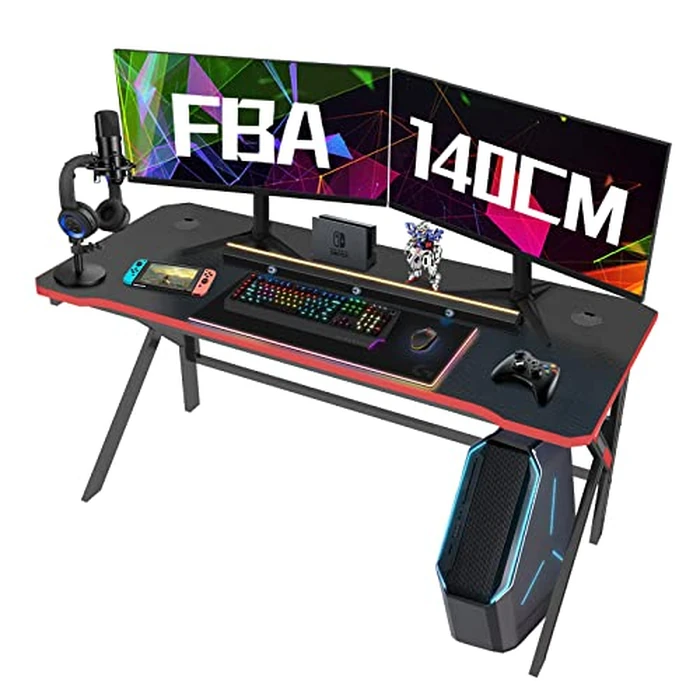 Gaming Desk, Arespark 140x60cm PC Computer Gaming Desk, Home Office Desk with Carbon Fiber Tabletop/Steel Frame/Cable Management/Large Mouse Pad, Gamer Workstation Table Gift, K Shaped (55x23.6inch) by Arespark - Used - Like New condition - CA$159.62