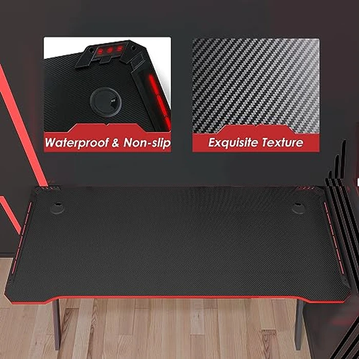 Gaming Desk, Arespark 140x60cm PC Computer Gaming Desk, Home Office Desk with Carbon Fiber Tabletop/Steel Frame/Cable Management/Large Mouse Pad, Gamer Workstation Table Gift, K Shaped (55x23.6inch) by Arespark - Image 6