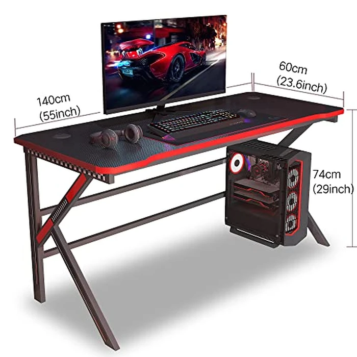 Gaming Desk, Arespark 140x60cm PC Computer Gaming Desk, Home Office Desk with Carbon Fiber Tabletop/Steel Frame/Cable Management/Large Mouse Pad, Gamer Workstation Table Gift, K Shaped (55x23.6inch) by Arespark - Image 7