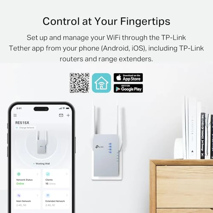 TP-Link AX1500 WiFi 6 Range Extender w/Ethernet Port (RE515X) - 1.5G Dual-Band Wireless Repeater Amplifier, Up to 1800 Sq. Ft., 64 Devices, Internet Signal Booster, APP Setup, EasyMesh Compatible by TP-Link - Image 6
