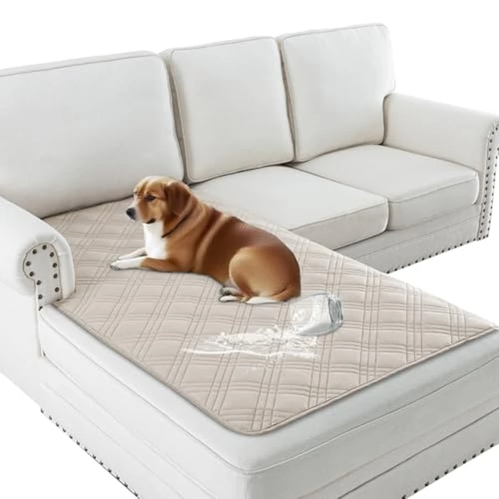 H.VERSAILTEX Sectional Couch Covers, 100% Waterproof Sofa Covers for Pets and Kids, Machine Washable Furniture Protector for Dogs (40x50 Inch, French Oak/Beige) by H.VERSAILTEX - Used - Very Good condition - CA$26.18