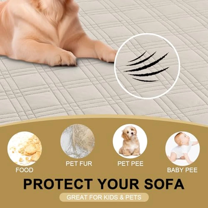 H.VERSAILTEX Sectional Couch Covers, 100% Waterproof Sofa Covers for Pets and Kids, Machine Washable Furniture Protector for Dogs (40x50 Inch, French Oak/Beige) by H.VERSAILTEX - Image 5