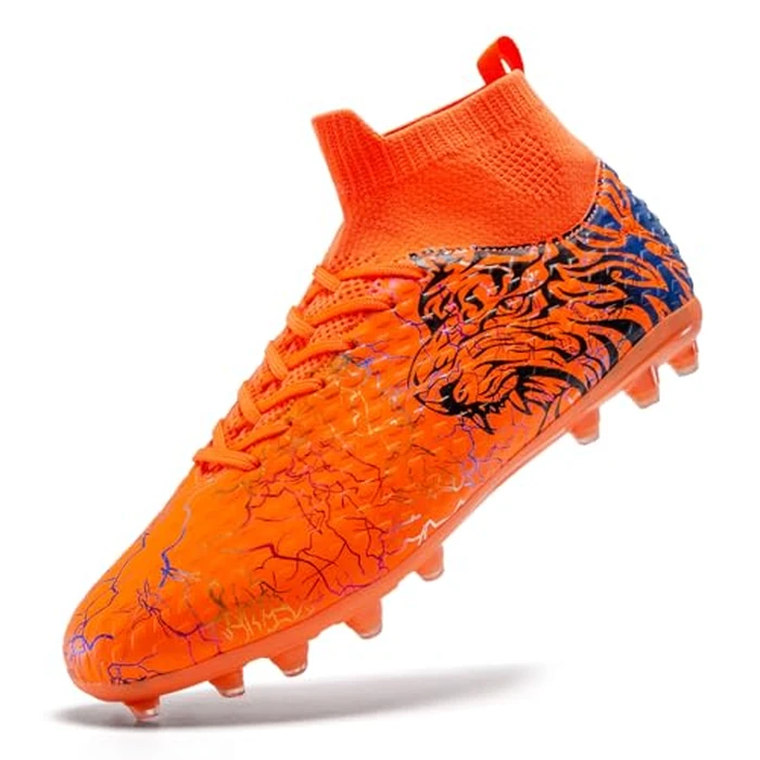 ZGWULZNGL Soccer Cleats Boys Youth Training Football Cleats Athletic Outdoor Girls Soccer Shoes High-top Kids Football Shoes,Orange,Big Kid 5 by ZGWULZNGL - Used - Very Good condition - US$30.04