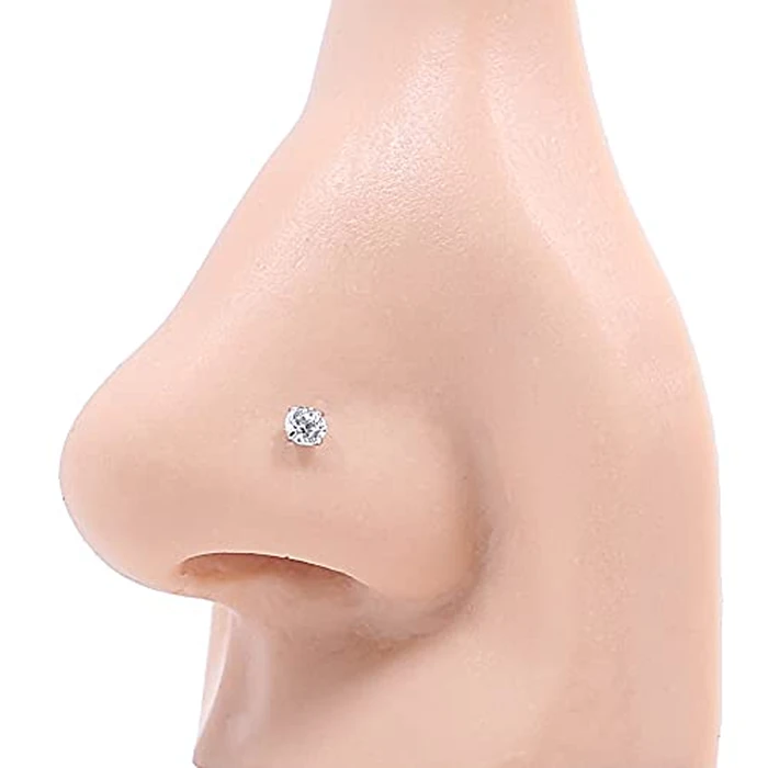 FANSING 316L Surgical Steel Nose Rings L Shape Diamond Nose Studs Hypoallergenic Nostril Piercing Jewelry CZ Nose Screw for Women & Men, 6 Pcs, Silver/Clear, 3.0mm, 22 Gauge by FANSING - Image 3
