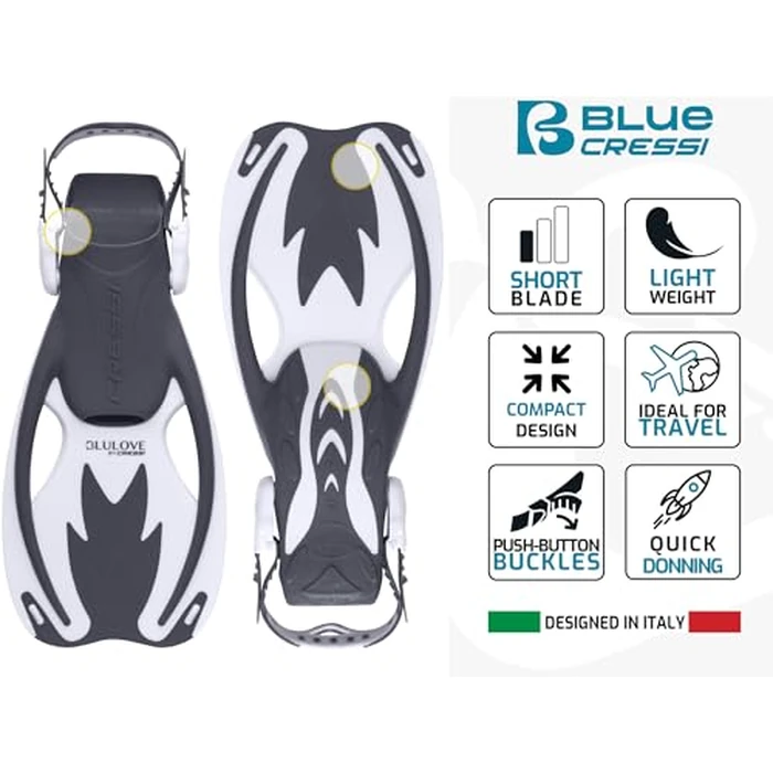 Cressi Rocks fins Short Adjustable Open Heel Fins, Blue/White, L/XL by Cressi - Image 1