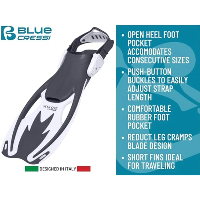 Cressi Rocks fins Short Adjustable Open Heel Fins, Blue/White, L/XL by Cressi - Image 2