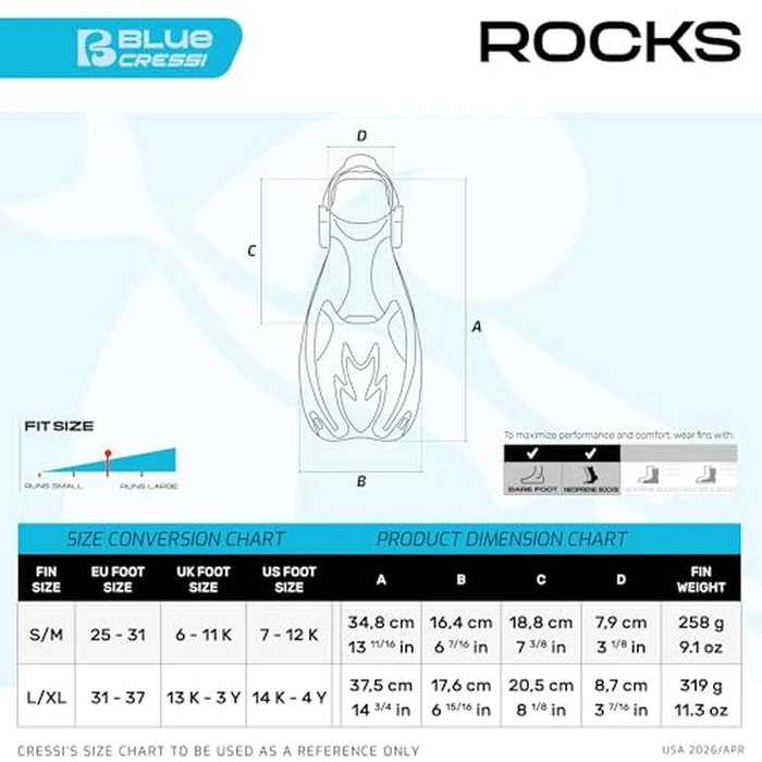 Cressi Rocks fins Short Adjustable Open Heel Fins, Blue/White, L/XL by Cressi - Image 3
