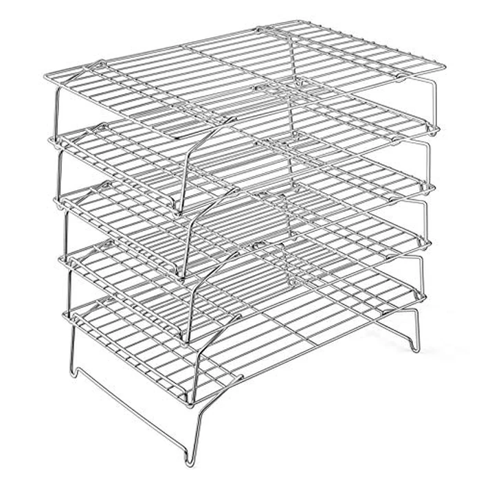 P&P CHEF Cooling Rack, 5-Tier Stainless Steel Stackable Baking Cooking Racks for Cooling Roasting Grilling, Collapsible & Heavy Duty, Oven Safe & Easy Clean, 15" x 10", Silver by P&P CHEF - Image 1