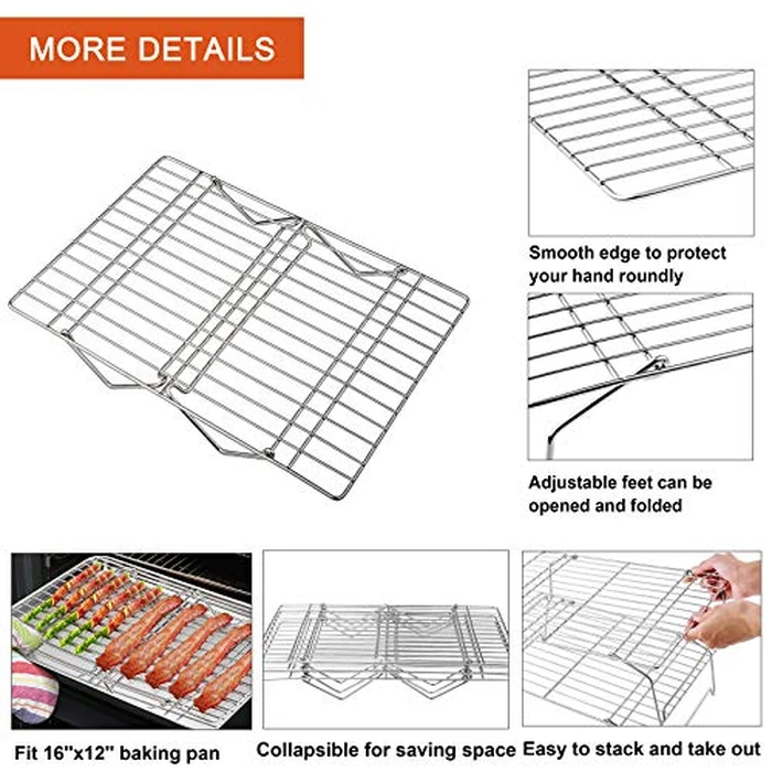 P&P CHEF Cooling Rack, 5-Tier Stainless Steel Stackable Baking Cooking Racks for Cooling Roasting Grilling, Collapsible & Heavy Duty, Oven Safe & Easy Clean, 15" x 10", Silver by P&P CHEF - Image 3