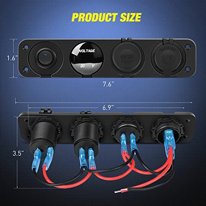 Nilight 4 in 1 ON/Off Charger Socket Panel PD Type C and QC 3.0 USB Power Outlet LED Voltmeter Cigarette Lighter Rocker Toggle Switches for Truck Car Boats RV by Nilight - Image 2