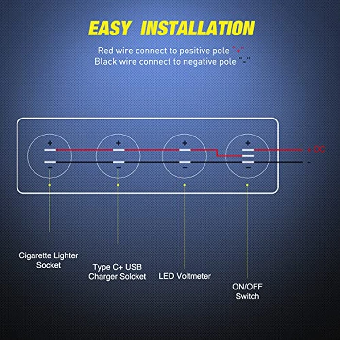Nilight 4 in 1 ON/Off Charger Socket Panel PD Type C and QC 3.0 USB Power Outlet LED Voltmeter Cigarette Lighter Rocker Toggle Switches for Truck Car Boats RV by Nilight - Image 8