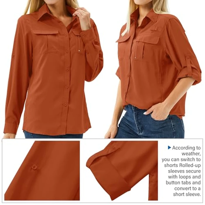 Women's UPF 50+ Long Sleeve UV Sun Protection Shirts, Fishing Hiking Travel Shirt,Breathable and Fast Dry(5071,Watermelon Red,M) by Toumett - Image 3