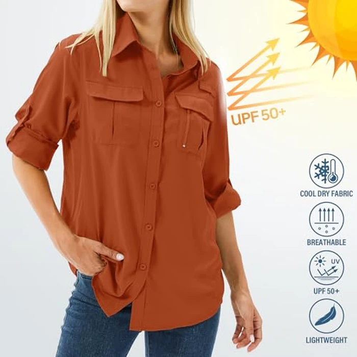 Women's UPF 50+ Long Sleeve UV Sun Protection Shirts, Fishing Hiking Travel Shirt,Breathable and Fast Dry(5071,Watermelon Red,M) by Toumett - Image 5