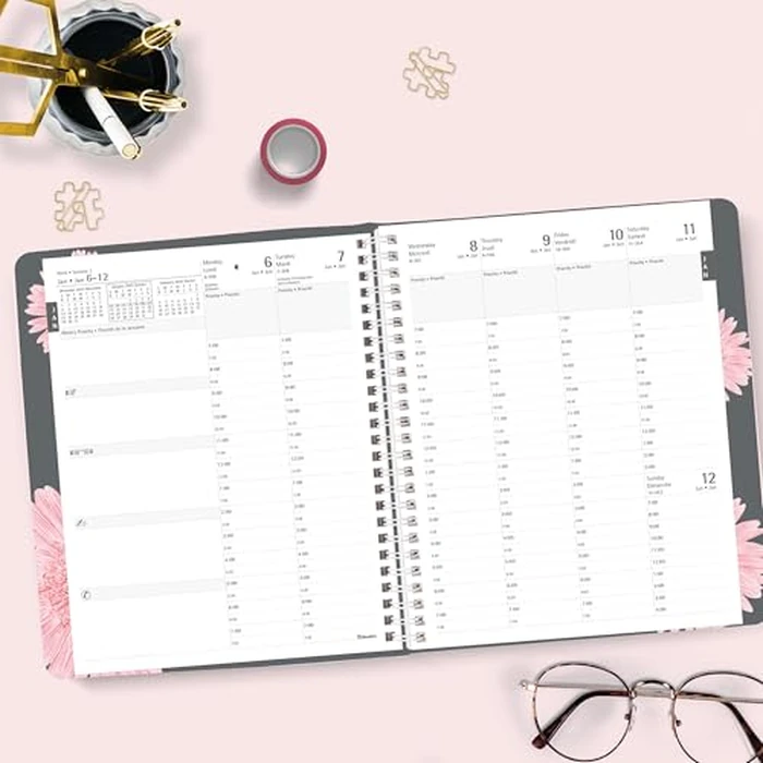 Blueline(R) 2025 Timanager(R) Planifi-Action(R) Pink Weekly/Monthly Planner, Appointment Book, 13 Months, December to December, Twin-Wire Binding, 8.5" x 6.75", Pink Daisy, Bilingual (CBBM2.PNK-25) by BLUELINE - Image 7