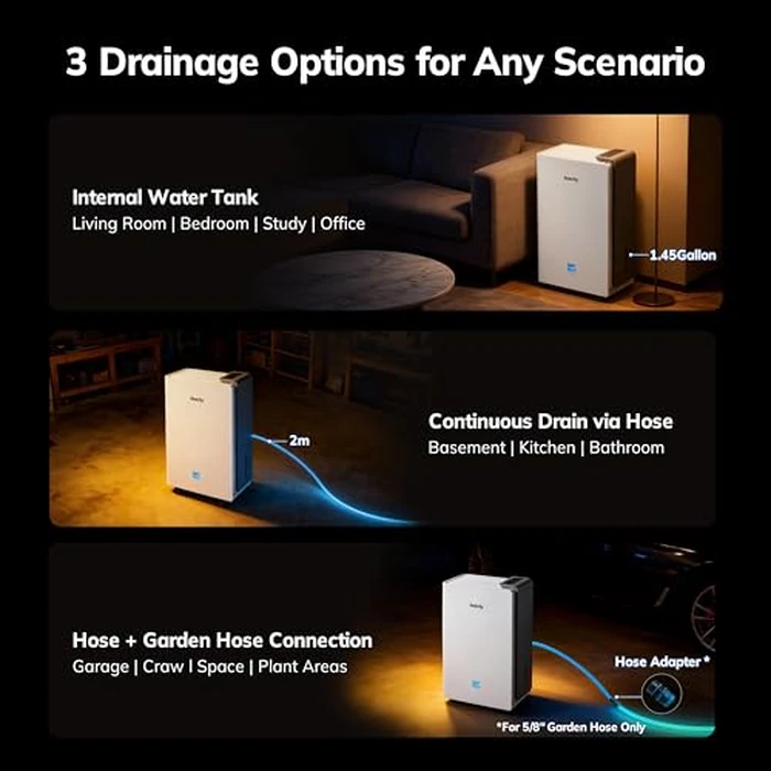 AEOCKY 4500 Sq.Ft Most Efficient Energy Star 2025 Dehumidifier, Max 80 Pint/D Smart Compressor Dehumidifier with Drain Hose, Intelligent Humidistat,for Basement,Bedroom,Home,Bathroom by AEOCKY - Image 8