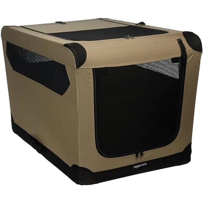 Amazon Basics Folding Soft Crate for Cat, Dog, Rabbit, Portable and Collapsible, 91cm, Tan,91.4cm L x 61.0cm W x 61.0cm H by Amazon Basics - Image 1