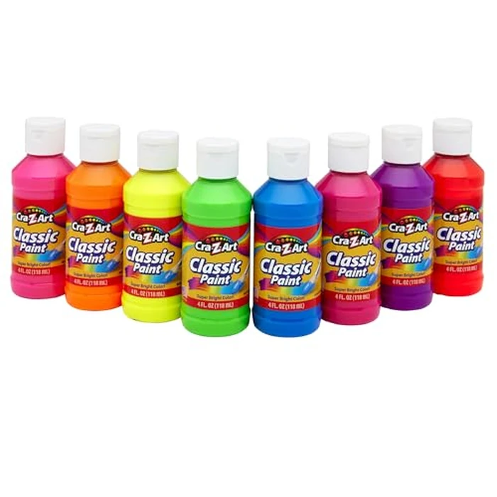 Cra-Z-Art Classic Washable Paint 4oz 8ct POP! Neon, Bright and Bold Colors for Arts & Crafts, School Projects, Creative Play & More! Made in USA by Cra-Z-Art - Image 1
