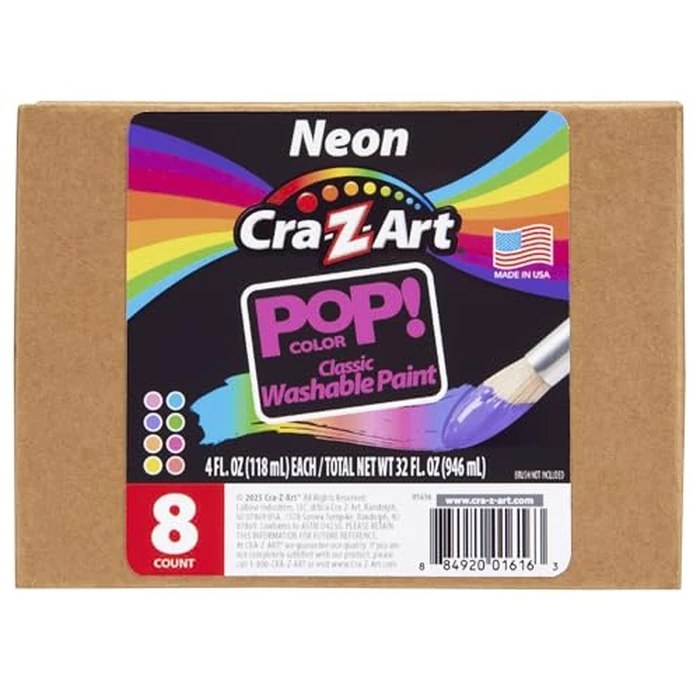 Cra-Z-Art Classic Washable Paint 4oz 8ct POP! Neon, Bright and Bold Colors for Arts & Crafts, School Projects, Creative Play & More! Made in USA by Cra-Z-Art - Image 3