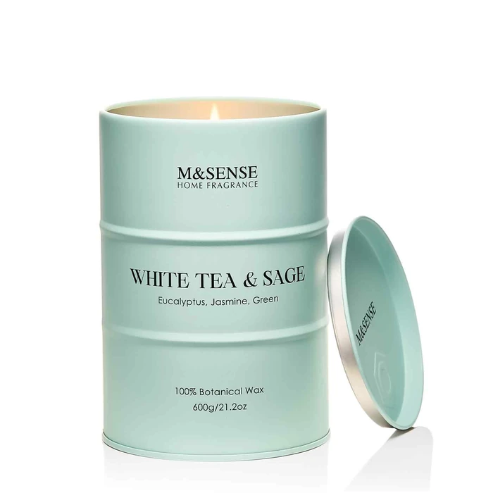 M&SENSE White Tea Sage Scented Candles Large, Natural Soy Candles 21.2oz 120 Hour Slow Burning,Aromatherapy Candle for Stress Relief Meditation Relaxing by M&SENSE - Used - Very Good condition