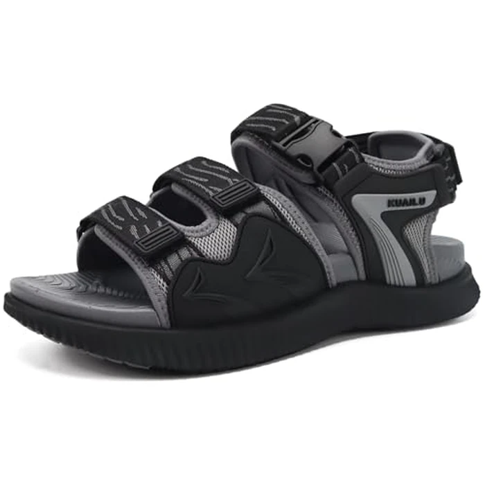 KuaiLu Mens Arch Support Hiking Sandals Orthotic Athletic Sport Recovery Walking Cushion Sandals Open Toe Summer Beach Travel Sandles Plantar Fasciitis Water Sandalias For Camping BlackGrey 11 by KuaiLu - Used - Like New condition - US$40.83